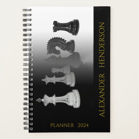 Vintager Schachname Schwarz und Weiß Planer (Vorderseite)