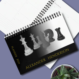 Vintager Schachname Schwarz und Weiß Planer