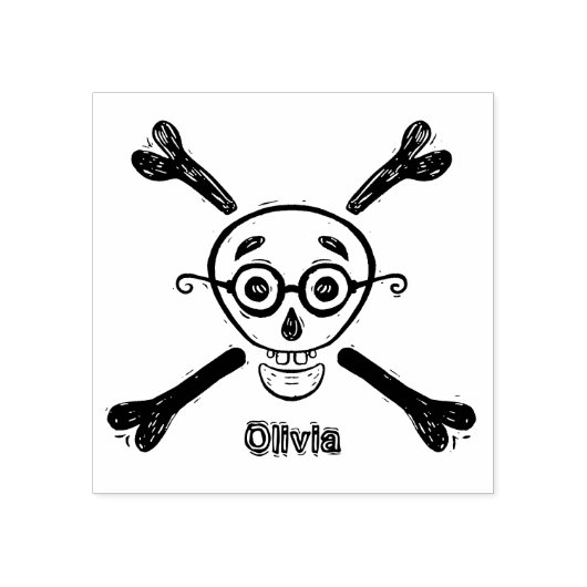 Vintager Schädel, Brillenbrille personalisiert Gummistempel (Prägung)