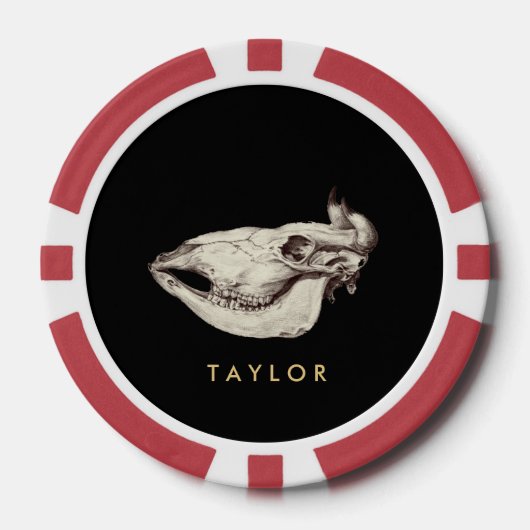 Vintager Schädel der Kuhdarstellung Pokerchips (Vorderseite)