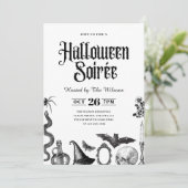 Vintager Schädel Halloween Soirée Einladung (Stehend Vorderseite)