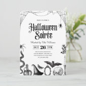 Vintager Schädel Halloween Soirée Einladung (Stehend Vorderseite)