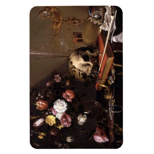 Vintager Schädel und Rose Magnet (Vertikal)