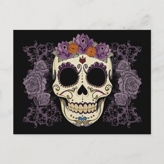 Vintager Schädel und Rose Postkarte (Vorderseite)