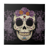 Vintager Schädel und Rosen-Fliese Fliese (Vorderseite)