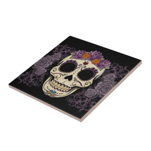 Vintager Schädel und Rosen-Fliese Fliese (Seite)