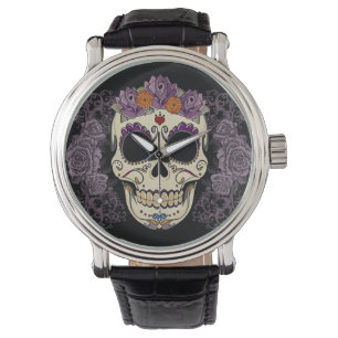 Vintager Schädel und Rosen-Uhr Armbanduhr