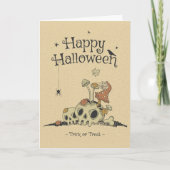 Vintager Schädeltrick oder glückliches Halloween Dankeskarte (Vorderseite)