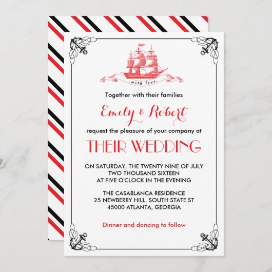 Vintager Schiffsanker Einladung zur Hochzeit Schwa (Vorne/Hinten)