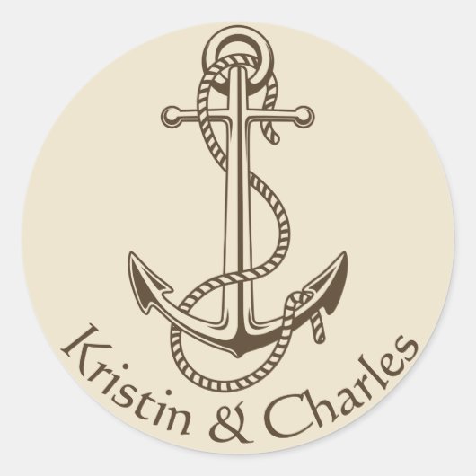 Vintager Schiffsanker Nautical Personalisiert Tan Runder Aufkleber (Vorderseite)