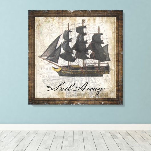 Vintager Schiffssegel weg Leinwanddruck (Insitu (Holzboden))