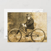 Vintager Schimpanse auf einem Fahrrad Postkarte (Vorne/Hinten)