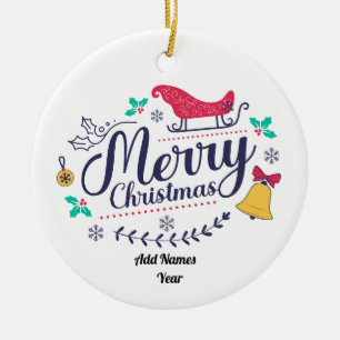 Vintager Schlitten & Bell Red & Blue Personalize Keramik Ornament