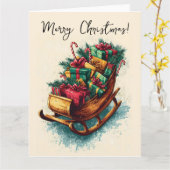 Vintager Schlitten gefüllt mit Weihnachtsgeschenke Karte (Gelbe Blume)