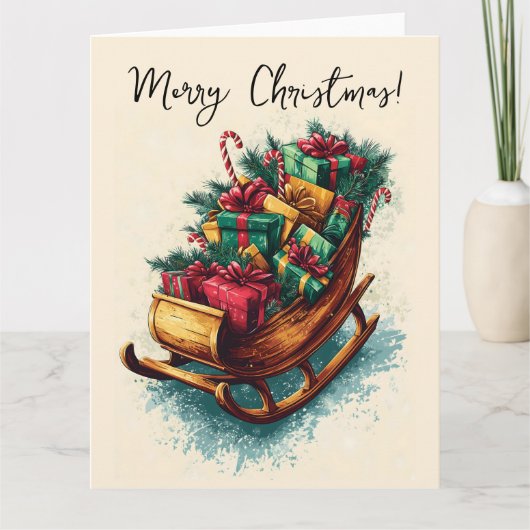 Vintager Schlitten gefüllt mit Weihnachtsgeschenke Karte (Vorderseite)
