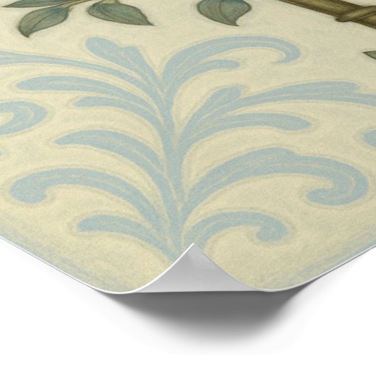 Vintager Schlüssel & blaue Blumenwall Poster (Ecke)