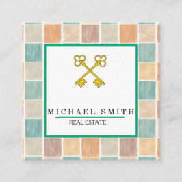 Vintager Schlüssel | Schlüssellogo für Anwesen-App Quadratische Visitenkarte