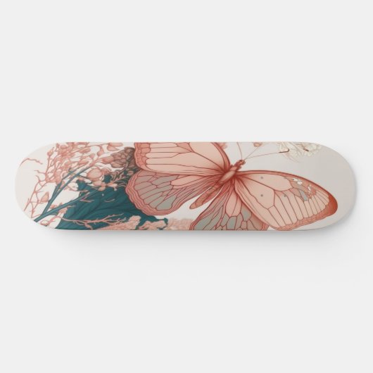 Vintager Schmetterling auf Blume Skateboard (Horizontal)