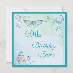 Vintager Schmetterling, Blume & Wirbel 60. Geburts Einladung
