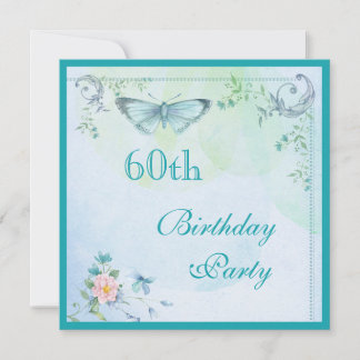 Vintager Schmetterling, Blume & Wirbel 60. Geburts Einladung