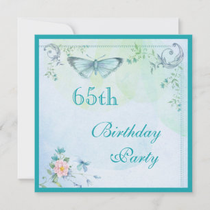 Vintager Schmetterling, Blume & Wirbel 65. Geburts Einladung