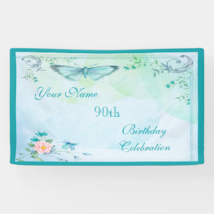 Vintager Schmetterling, Blumen u. Wirbels-90. Banner