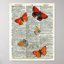 Vintager Schmetterling Botanical #11 auf Wörterbuc Poster