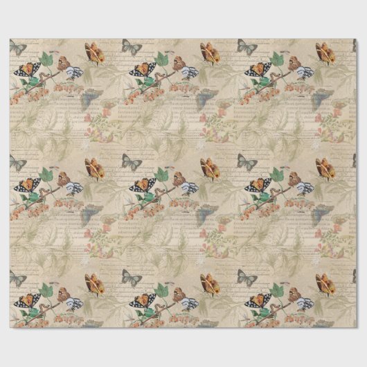 Vintager Schmetterling Botanische Ephemera Geschenkpapier (Flach)