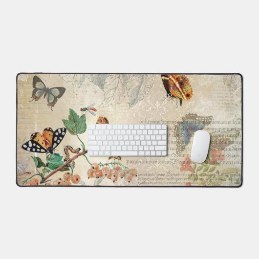 Vintager Schmetterling Botanischer Ephemera Dekoup Schreibtischunterlage (Tastatur & Maus)