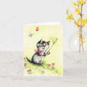 Vintager Schmetterling fängt Kitten Karte (Gelbe Blume)