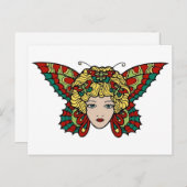 Vintager Schmetterling Frau Tattoo Art Postkarte (Vorne/Hinten)