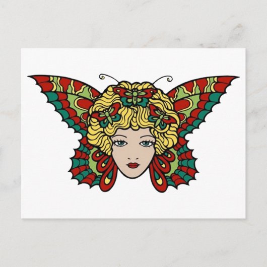 Vintager Schmetterling Frau Tattoo Art Postkarte (Vorderseite)