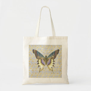 Vintager Schmetterling im Blau und Gelb Tragetasche