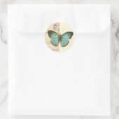 Vintager Schmetterling in blauem, angesagtem Aufkl Runder Aufkleber (Tasche)