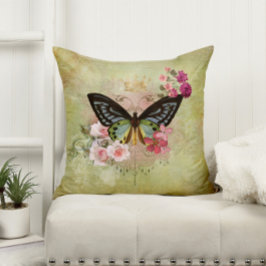 Vintager Schmetterling mit rosa Blume Kissen