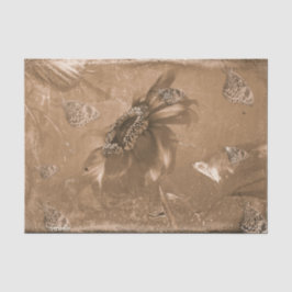 Vintager Schmetterling Sonnenblume Sepia Antique N Seidenpapier