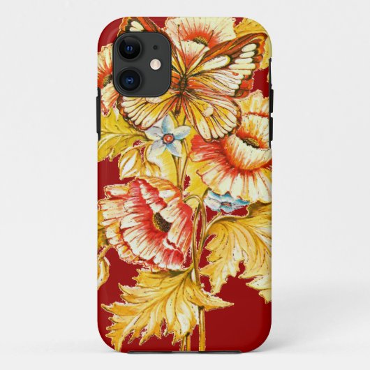 Vintager Schmetterling u. Blumen Case-Mate iPhone Hülle (Rückseite)
