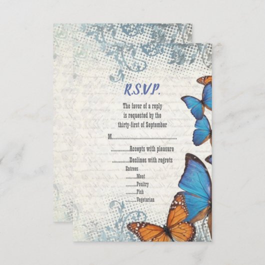 Vintager Schmetterling-UAWG RSVP Karte (Vorne/Hinten)