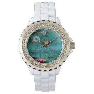 Vintager Schmetterling und Blume Armbanduhr