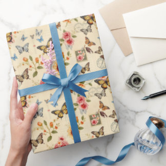 Vintager Schmetterling und Blume Geschenktopf Geschenkpapier