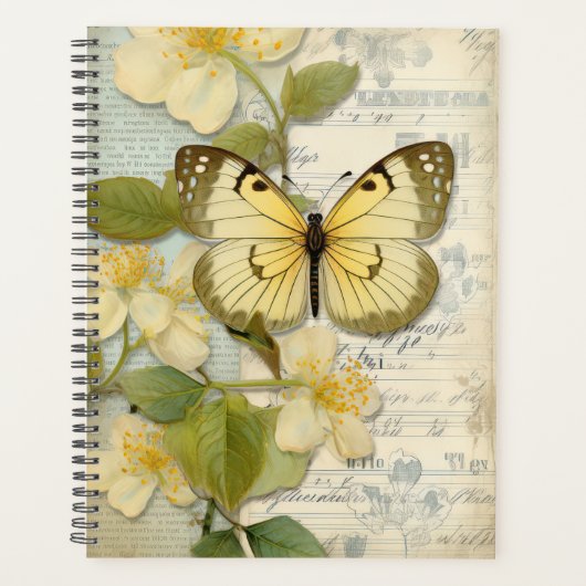 Vintager Schmetterling und Blume Planer (Vorderseite)
