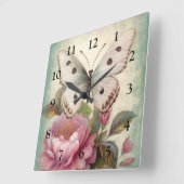 Vintager Schmetterling und Blume Quadratische Wanduhr (Winkel)