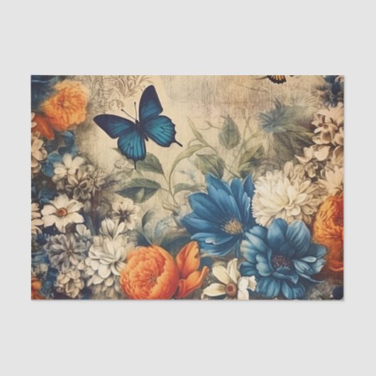 Vintager Schmetterling und Blume Seidenpapier (Vorderseite)