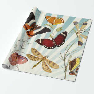 Vintager Schmetterling und Drachenfliege Geschenkpapier