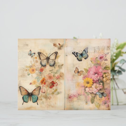 Vintager Schmetterling und floraler Doppelschreibe (Stehend Vorderseite)