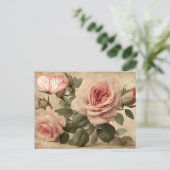 Vintager Schmetterling und rosa Rosen Postkarte (Stehend Vorderseite)