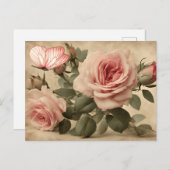 Vintager Schmetterling und rosa Rosen Postkarte (Vorne/Hinten)