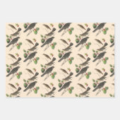 Vintager Schmetterling-Vogel-Muster rosa grün Geschenkpapier Set (Vorderseite 3)