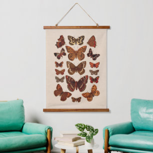 Vintager Schmetterling Wandteppich Mit Holzrahmen