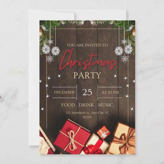 Vintager Schnee aus rustikalem Holz Weihnachten Einladung (Vorderseite)